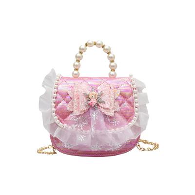 China New Design Daily Life Selling Solid Color Leather Girl Children Invent Purse Mini Prince Children's Bow Girl Shoulder Bag for sale