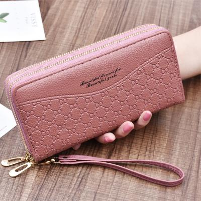 China New wholesale waterproof women's wallets European and American long large-capacity double zipper hand pinch women's double hand grip purse for sale