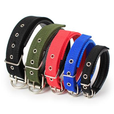 China Personalized Wholesale Custom Adjustable Dog Accessories Double Layer Padded Solid Classic Nylon Dog Collars for sale