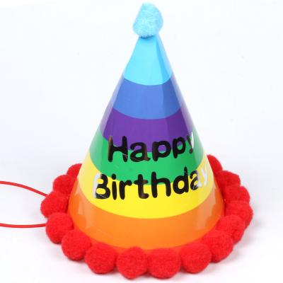 China Eco-friendly Paper Hat Decorative Rainbow Birthday Triangle Striped Hat Party Decoration for sale