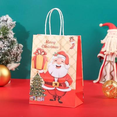 China Recyclable OEM Customized Designs Christmas Sack Gift Boutique Kraft Paper Bag Christmas Theme Paper Bags for sale