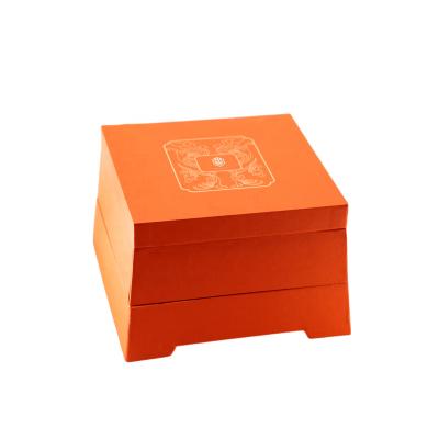 China Exquisite Customized Recyclable Gold Gift Box With Removable Lid Gift Box With Lid Luxury Square Moon Cake Box for sale