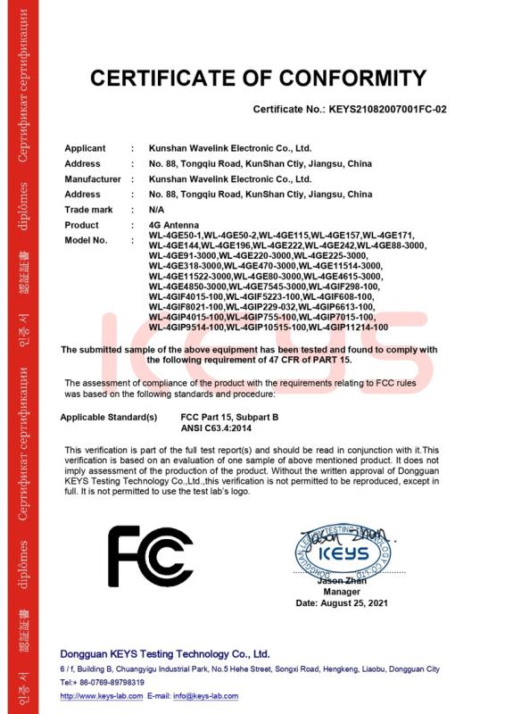 FCC - Kunshan Wavelink Electronics Co., Ltd.