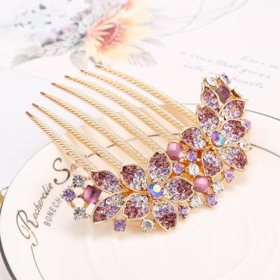 China Luxury Korean version of hairpin diamond seven-tooth crystal hair comb insert comb after flower dish hairpin hairpin hair comb for sale