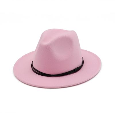 China Solid Color Soft Elegant Women's Fedora Hat With Buckle Strap Men's Retro Wide Brimmed Fedora Hat for sale