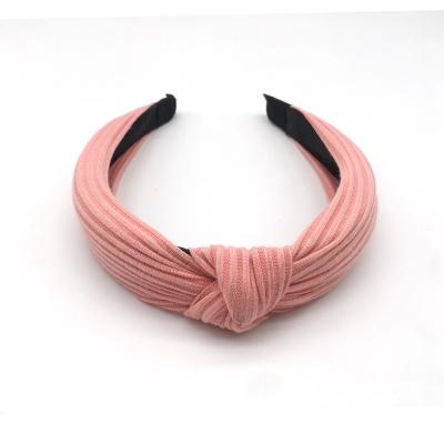 China Simple Concise Women's Hair Band Knitted Cloth Cross-tied Bandeau Headband Wide-Rimmed Striped Headband for sale