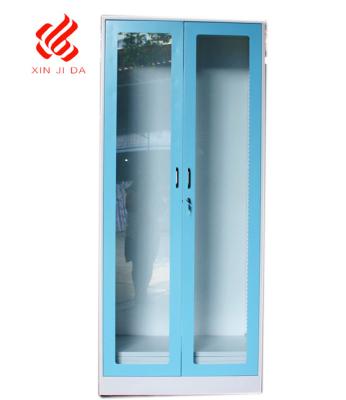 China Modern Design 2 Door Contemporary Glass Wardrobe Cabinet Steel Clothes Storage Cabinet for sale