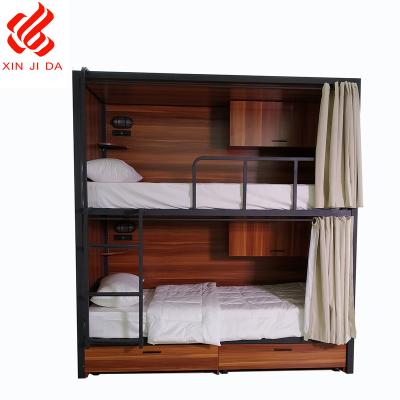 China High quality commercial furniture Guangzhou supplier hostel bunk bed/triple bunk bed with storage cabinet for sale