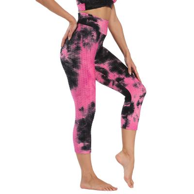 China Breathable slimming and buttocks ink jacquard lifting knotted dyed bubble look skinny leisure sports yoga pants for sale