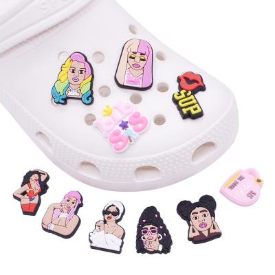 China Buckle Shoe New Logo Tiktok Wholesale Rubber Black Custom CSI Girl Jug Shoes Charms Accessories For Shoes Shoe Accessories Bulk for sale