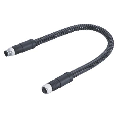 China Industrial instrumentation M8 S code connector male to female dual ended flexible conduit with steel amoured cable shielded with stainless steel screw for sale