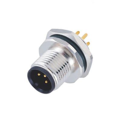 China Industrial Automation And Process Control M12 Panel Mount Connector 3pin Male Un-coding PCB Contacts Connector CNC Rear Mounting Screw for sale