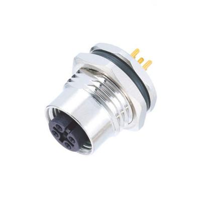 China Industrial Automation And Process Control M12 Panel Receptacle Connector 5pin A-code Female PCB Contacts Connector CNC Front Mounting Screw for sale