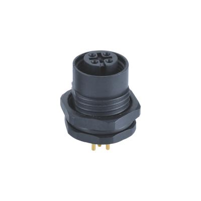 China Industrial Automation And Process Control M12 5pin Feedthrough A-code Female PCB Contacts Connector Front Mounting Plastic Screw for sale