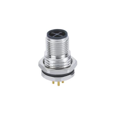 China Male Sensor M12 S Code Connector Panel Front Side Fastener With PCB Contacts for sale