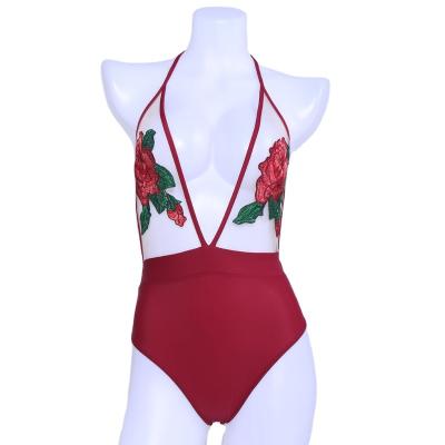 China Polyester 100% 2022 Transparent Women's Rose Embroidery One Piece New Sexy Transparent Body Jumpsuit Lingerie for sale