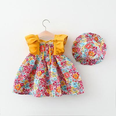 China Factory Wholesale Floral Flounce Baby Princess Hat Skirt Free Soft Sleeve Anti-wrinkle Splicing Dresses for sale