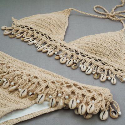 China Amazon Breathable High Quality Hot Selling Knitted Shell Tassels String Bikini Bottom Swimwear for sale