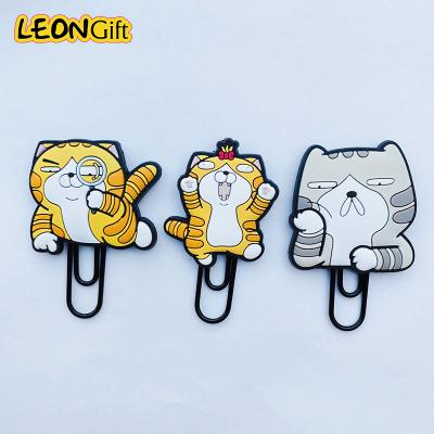 China Colorful Logo Magnet Paper Enamel Bookmark Custom Metal Pvc Bookmark Clip Clip Promotional Gift Cat Pvc Paper Clip Bookmark Cute for sale