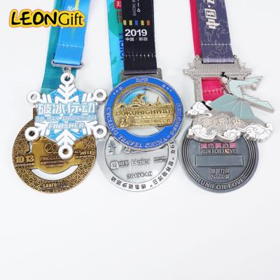 China All Country Logo Fair And Lovely Marks Custom Metal Opens New Gold Trophy Trophies With Antique Ribbon Sports Medal for sale