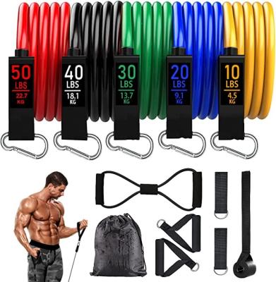 China Wholesale Custom Logo Rope Body Fitness Exercise Tube 11 pcs Set Gymnastics Sport Durable Resistance Band Pull Set 2022 for sale