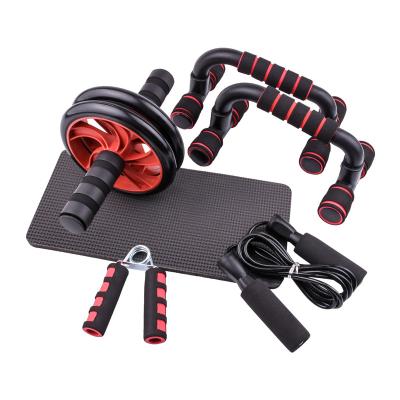 China Gym Training Wheel Fitness Lift Up Exercise Roller Abdominal Mat Abdominal Muscle Trainer 5 Waist Roller Wheel Set Hand Grip Knee Bar Chest Expander for sale