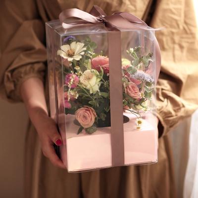 China Recycled Flower Embrace Flower Box Transparent Plastic Flower Bucket Box Materials Flower Eternal Gift Box for sale