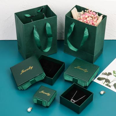 China Dark Green Recycled Materials Jewelry Box Bowknot Jewelry Packaging Box Earrings Necklace Bracelet Ring Box Can Be Customized for sale