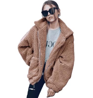 China Women's Fashion Anti-Wrinkle Long Sleeve Lapel Zipper Up Faux Shearling Shaggy Oversized Coat Jacket With Pockets Warm Winter for sale