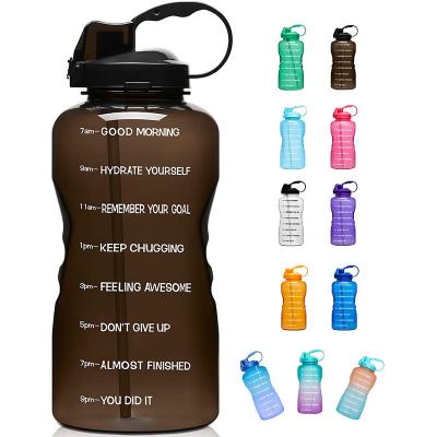 China Sustainable Summer Sports 1 Gallon / 128oz Plastic Water Bottles Motivational Weather Marker With Straw for sale