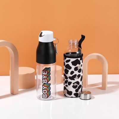 China Everich Viable Popular AS Plastic Bottle BPA Free Sleeve Black Sport Handle Plastic Water Bottles Manufacturer With Dairy Cow Bag for sale