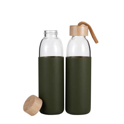 China Everich Kids Children Carry Handle Glass Travel Designer Silicone Sleeve Viable Sports Bamboo Lid Glass Water Bottles for sale