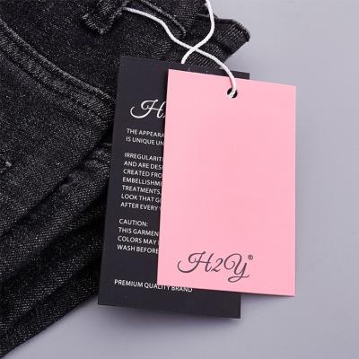 China Custom Viable Luxury Black Paper Hang Tags Garment Swing Tags Swimwear Tag Labels Hang Card Clothing for sale