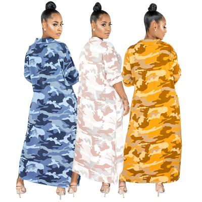 China Fashion Stand Collar High Quality Breathable Loose Casual Women's Camouflage Printed Shirt Long Skirt for sale