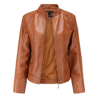 China Spring and Autumn New High Quality Fashion Anti-wrinkle ladies PU leather jacket newest temperament large size ladies jacket for sale