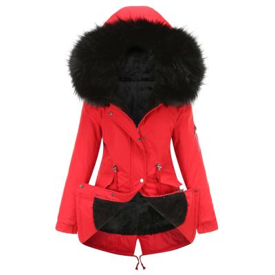 China 2020 Anti-wrinkle Winter Plus Size Mid Length Fur Collar Thicken Warm Casual Hooded Women's Coat for sale