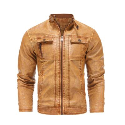 China Autumn And Winter Vintage Standard Men's Leather Jacket Stand Collar Solid Color New Breathable Single Casual PU Biker Jacket for sale