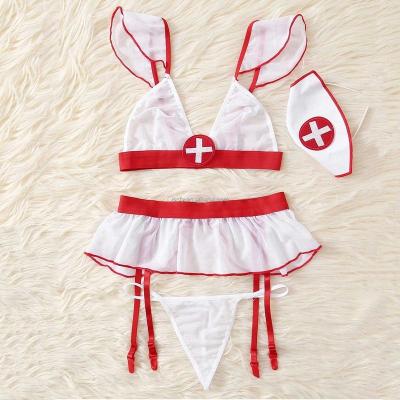 China LYF1970 China Factory Price Spandex/Polyester White Nurse Costume Sexy Cosplay Underwear And Red Set Role Playing Erotic Lingerie Sexy Short Uniform for sale