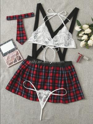 China Sexy woman sexy cosplay woolen-blend plaid skirt underwear Spandex lingerie/nylon adult sexy student party LYF157 for sale