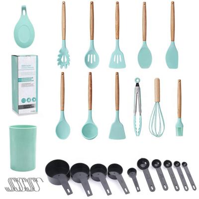 China Sustainable Household Wooden Handle Silicone Kitchen Cooking Accessories Tool Kit Kitchen Utensils Set for sale