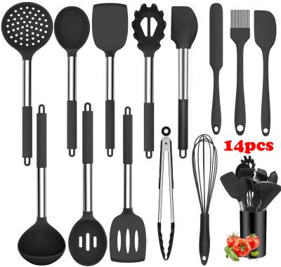 China Viable Hot Sale Kitchen Utensils Set Silicone Stainless Steel 14 Pcs Stainless Steel Kitchen Utensils Set for sale