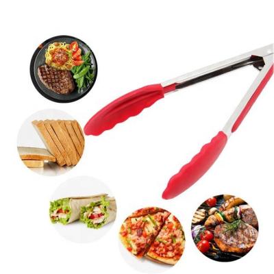 China Viable Food Serving Tongs Stainless Steel Silicone Rubber Kitchen Handle Food Clip for sale