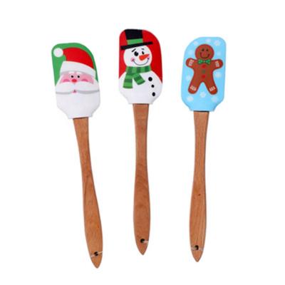 China Viable Wholesale Kitchen Handle Utensil Wooden Pastry Tools Spatula Silicone Baking Scraper for sale