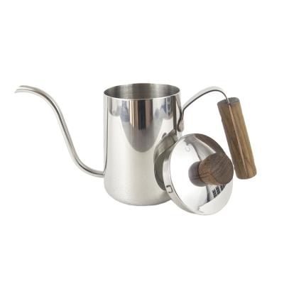 China Sustainable New Design Stainless Steel Spill Over Coffee Drip Kettle Gooseneck Tea Kettle With Wooden Handle for sale