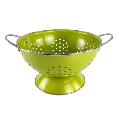 China 23cm 28cm Enamel Utensils Viable Powder Coated Custom Logo Fruit Food Strainer Enamel Colander With Stainless Steel Rim for sale