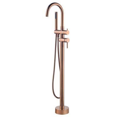 China With Sliding Bar Bathroom Swept Rose Gold Freestanding Faucets Floor Mount Tub Faucet With Hand Held Shower for sale