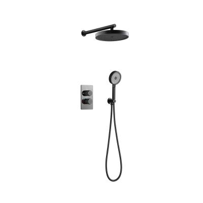 China With Brass Shower Sliding Bar Black Bathroom Shower Hot And Cold Mixer In Wall Mounted Concealed Rain Shower Set for sale