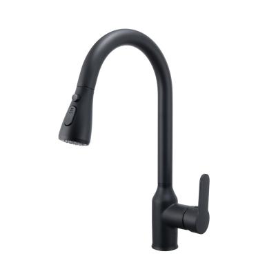 China Modern Contemporary Jet Black Sink Faucet Pull Down Brass Kitchen Faucet Matte Black Kitchen Faucet for sale