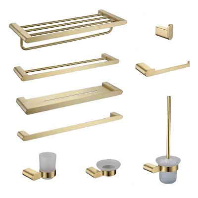 China Luxury Gold Toilet Paper Holder Square Brushed Wall Mounted Bathroom Accessories Stainless Steel Bath Bathroom Accessories Set for sale