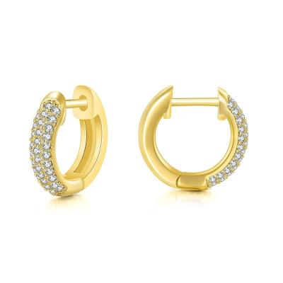 China Fashion Jewelry 18k Lead Free Nickel Free Gold Plated To Pave Brass Diamond Full Circle Huggie Earrings For Women for sale